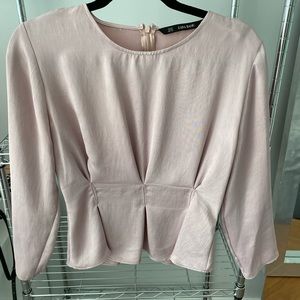 Zara silky mauve blouse with cinched waist